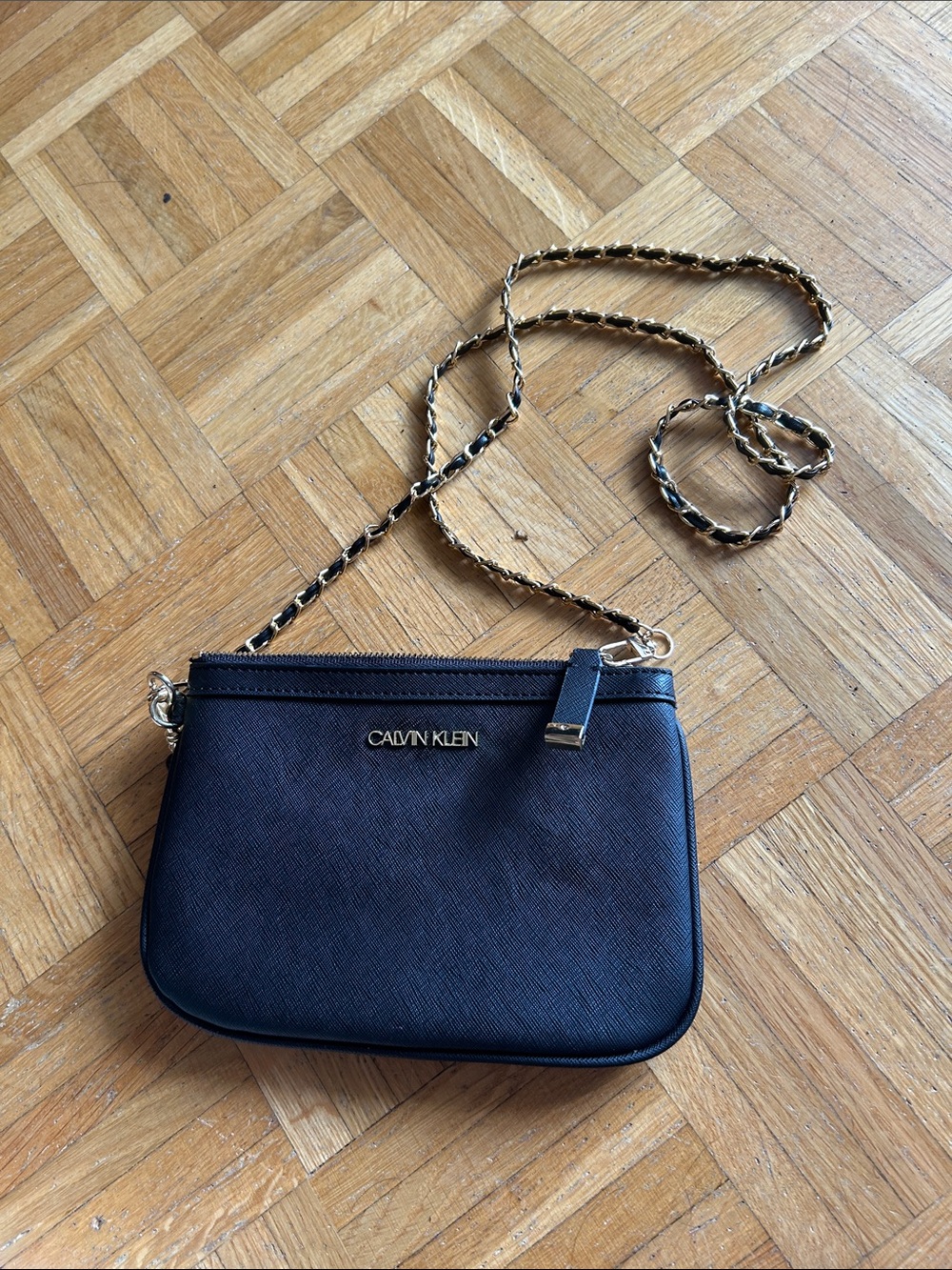 Calvin Klein Black Wristlet Clutch with Gold Hardware